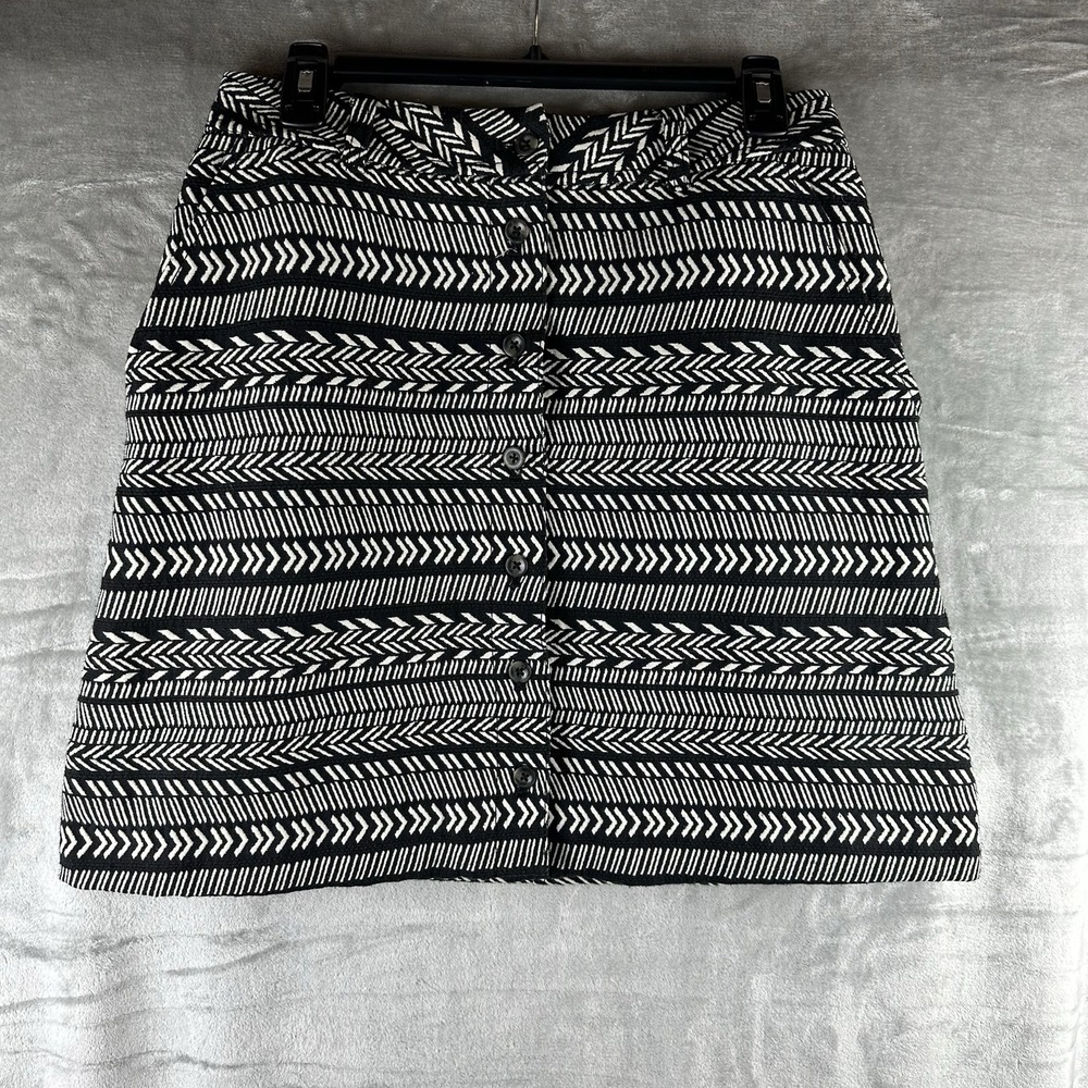 Anthropologie Maeve Skirt Women's 10 Black & White Tribal Print Button Front